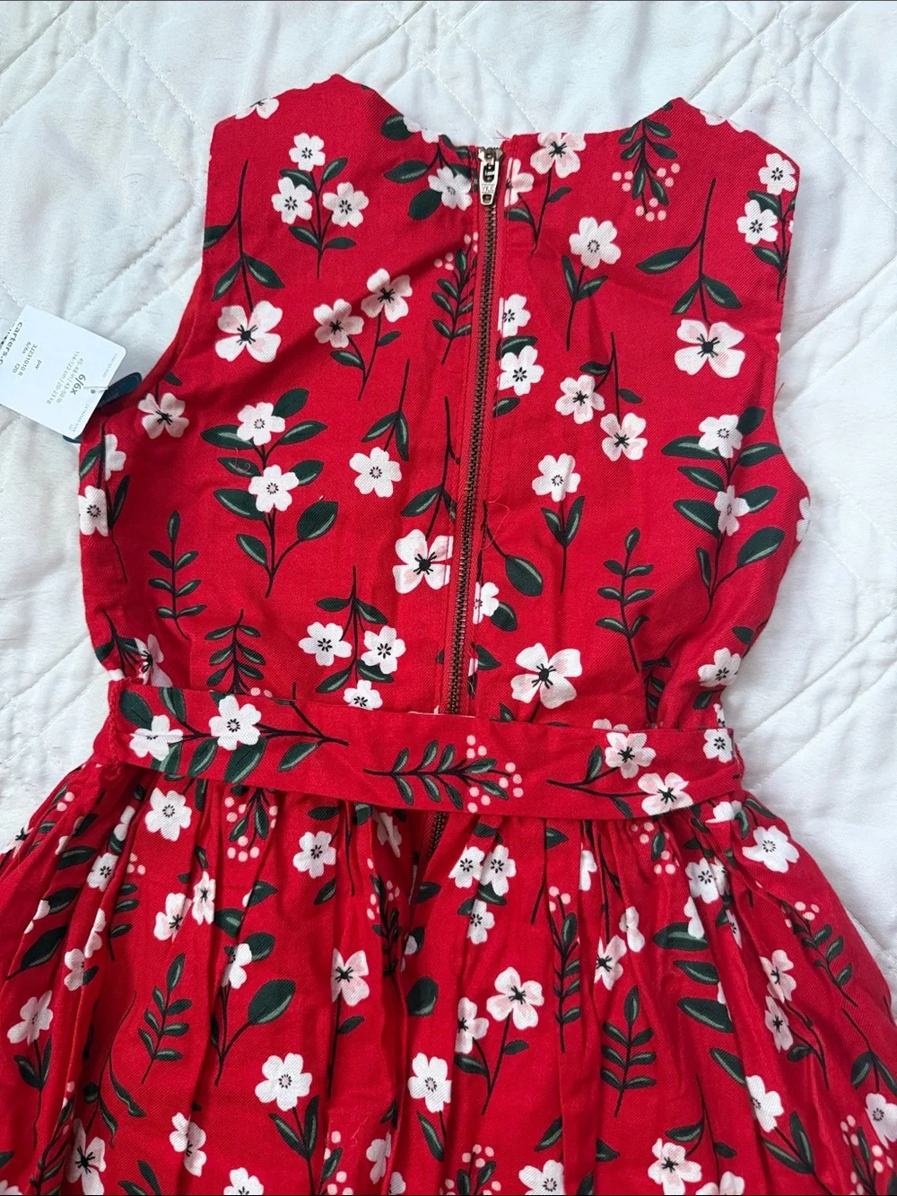 Carter's Red Floral Tie-Waist Sleeveless Dress